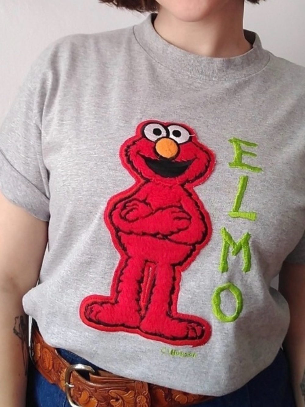 Vintage Sesame Street fuzzy Elmo T-Shirt medium USA